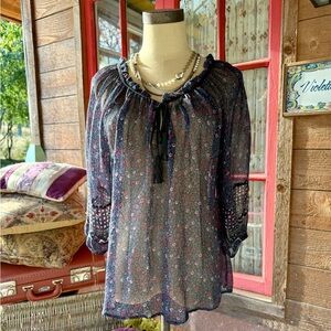 Joie Ditsy Floral Peasantly Sheer Blouse